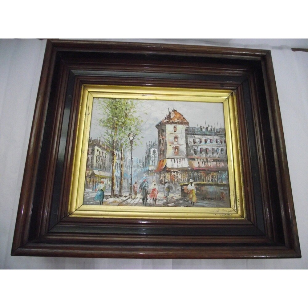 Vintage Signed Burnett (Caroline) Oil on Canvas Paris Street Scene Framed
